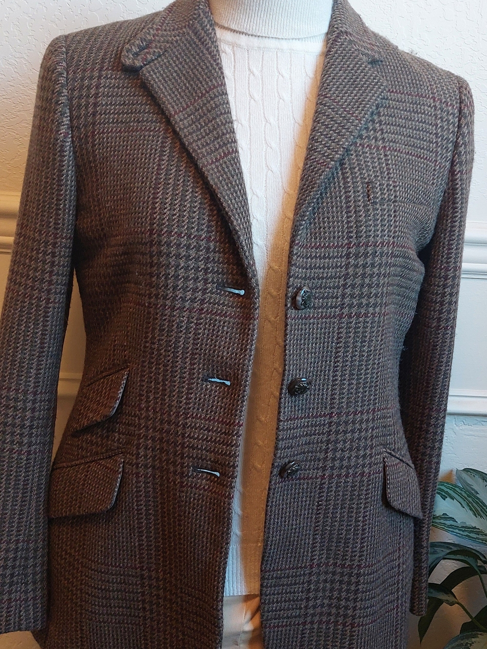 Ralph Lauren Wool Brown Plaid Womans Hacking Jacket